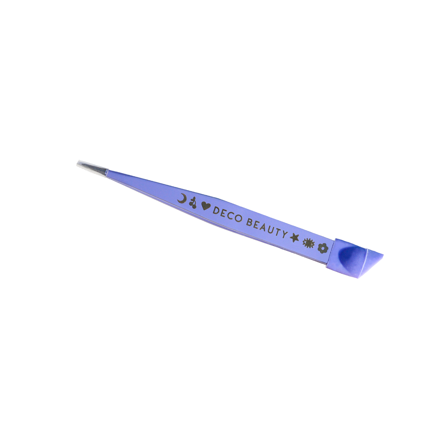 purple mini tweezers that say DECO BEAUTY
