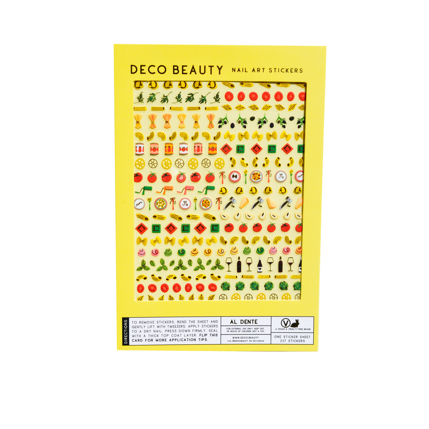 Al Dente nail art sticker sheet flat lay