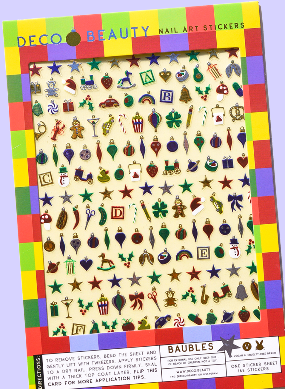 baubles nail art sticker sheet flat lay