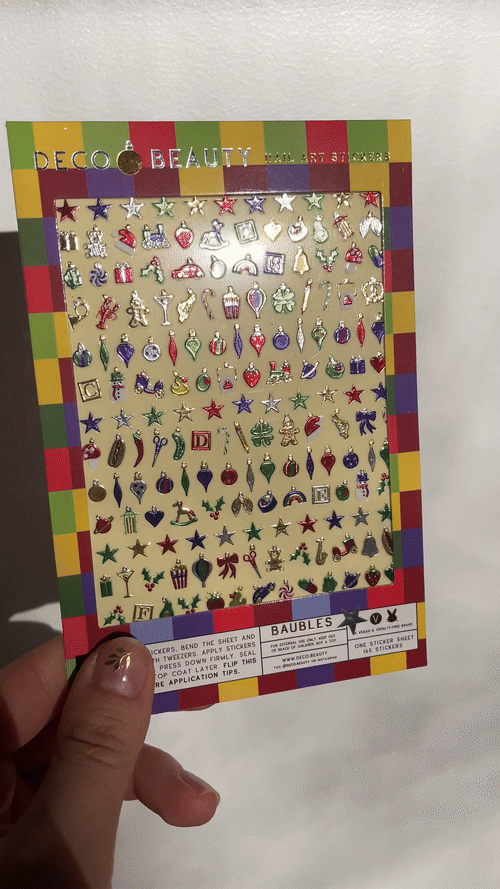 baubles nail art stickers flat lay