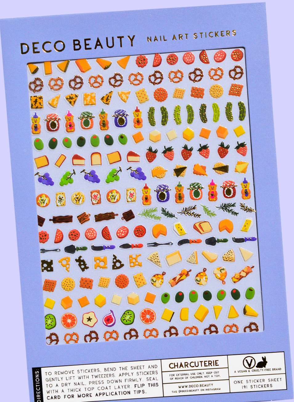 Charcuterie nail art sheet flat lay