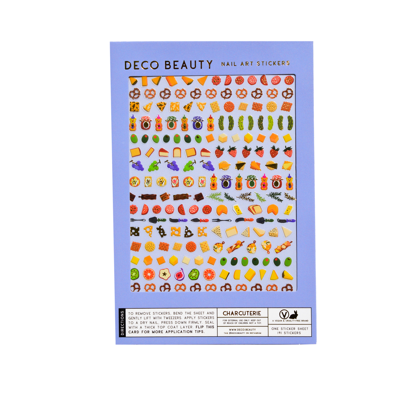 Charcuterie nail art sheet flat lay