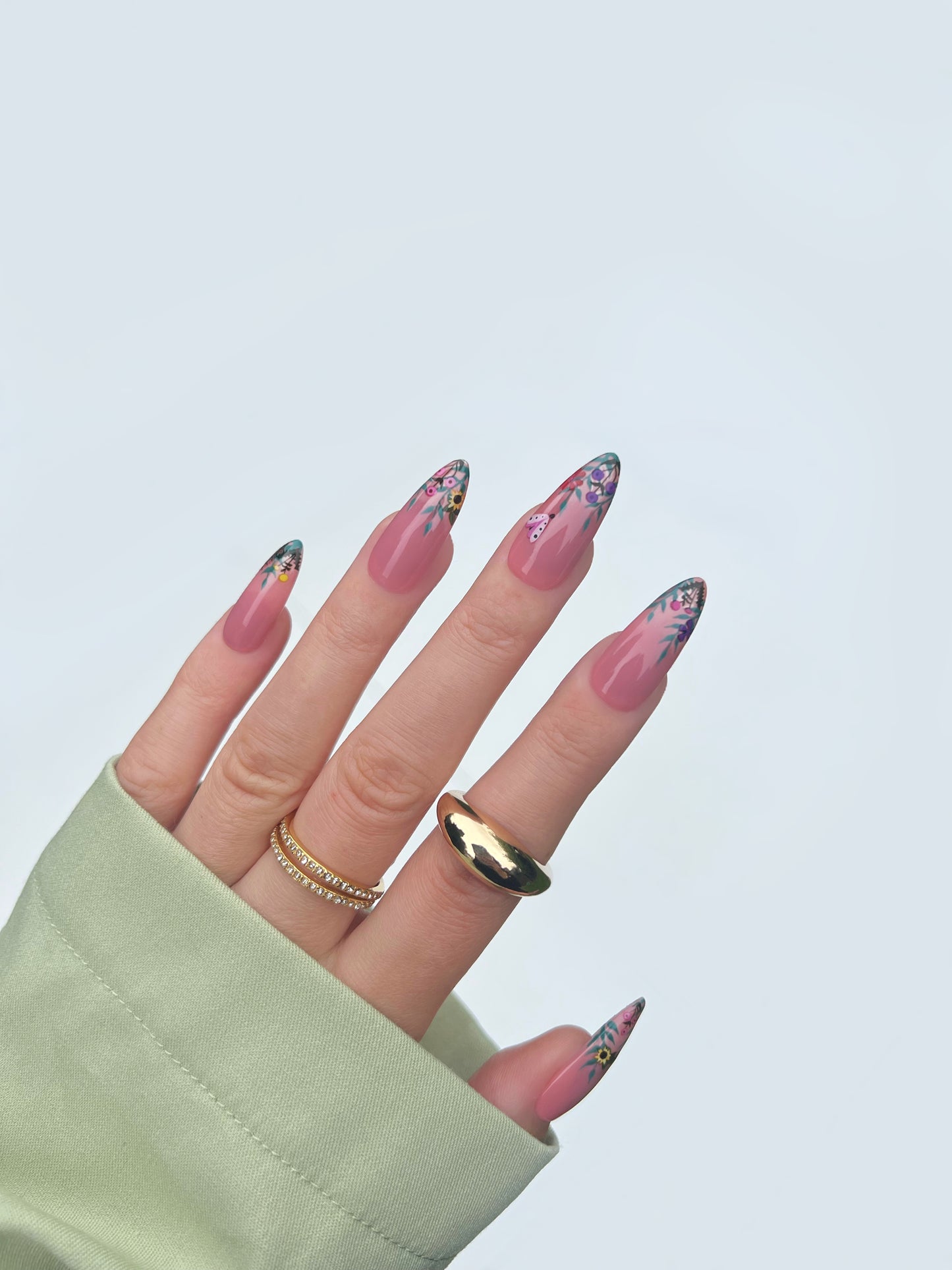 Wildflower nail art stickers on nude nails