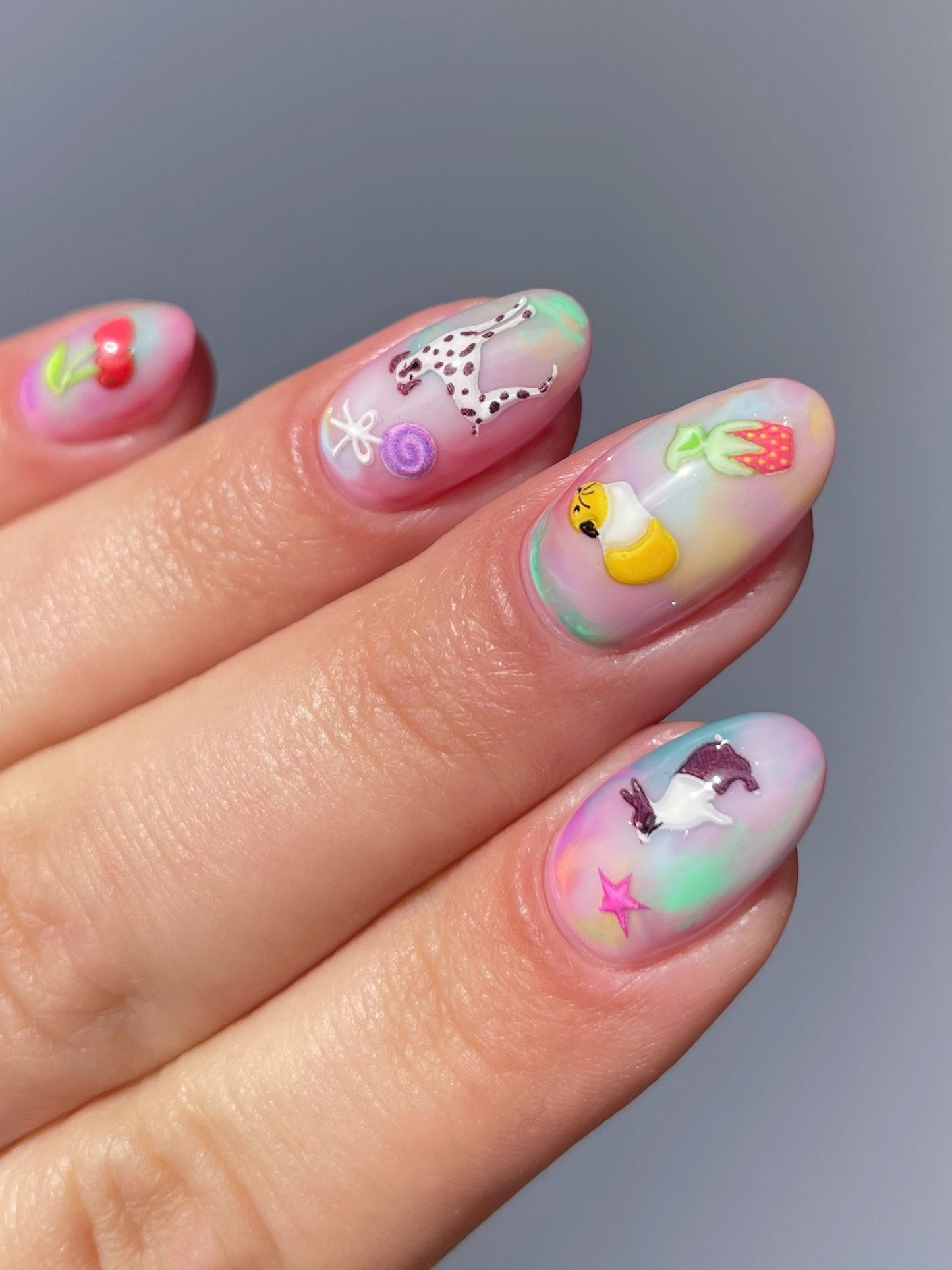 Pet Shop stickers on tie dye nails