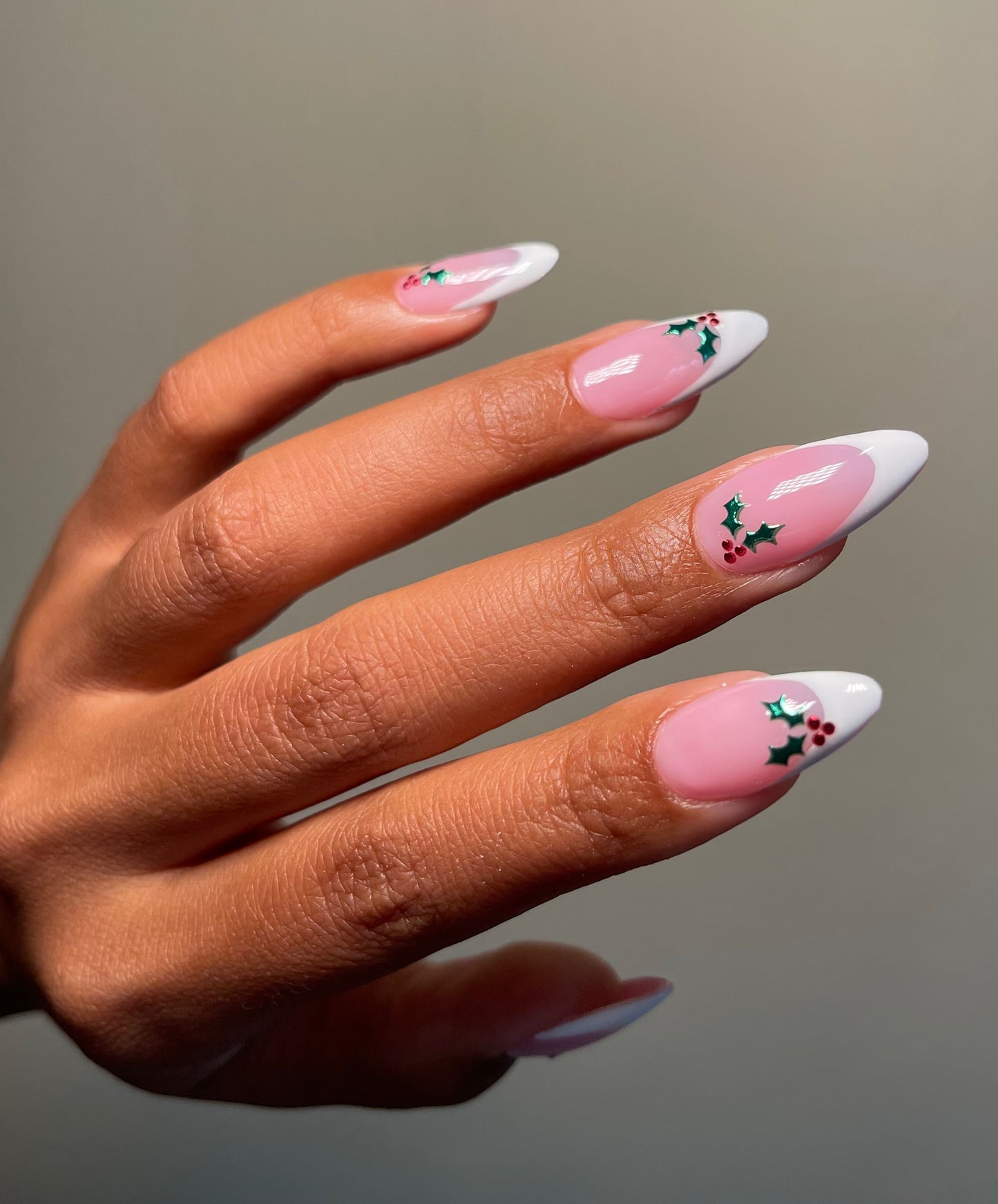 holly nail art stickers on french tip nails