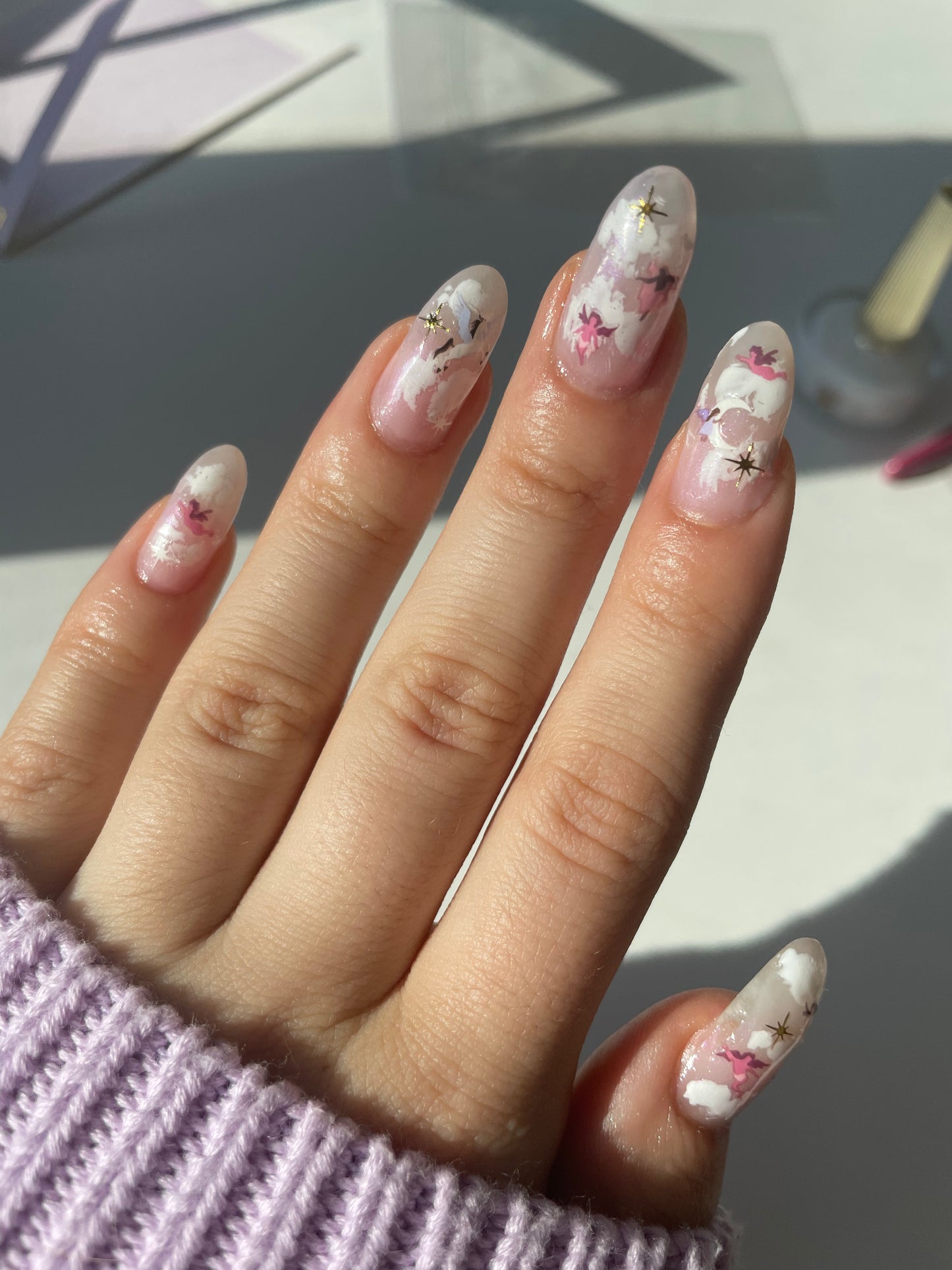 Ornate nail art stickers with cherubs