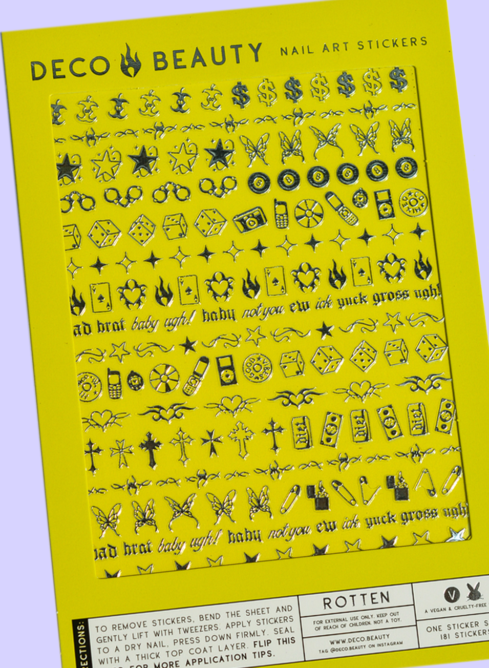 Rotten nail art stickers flat lay