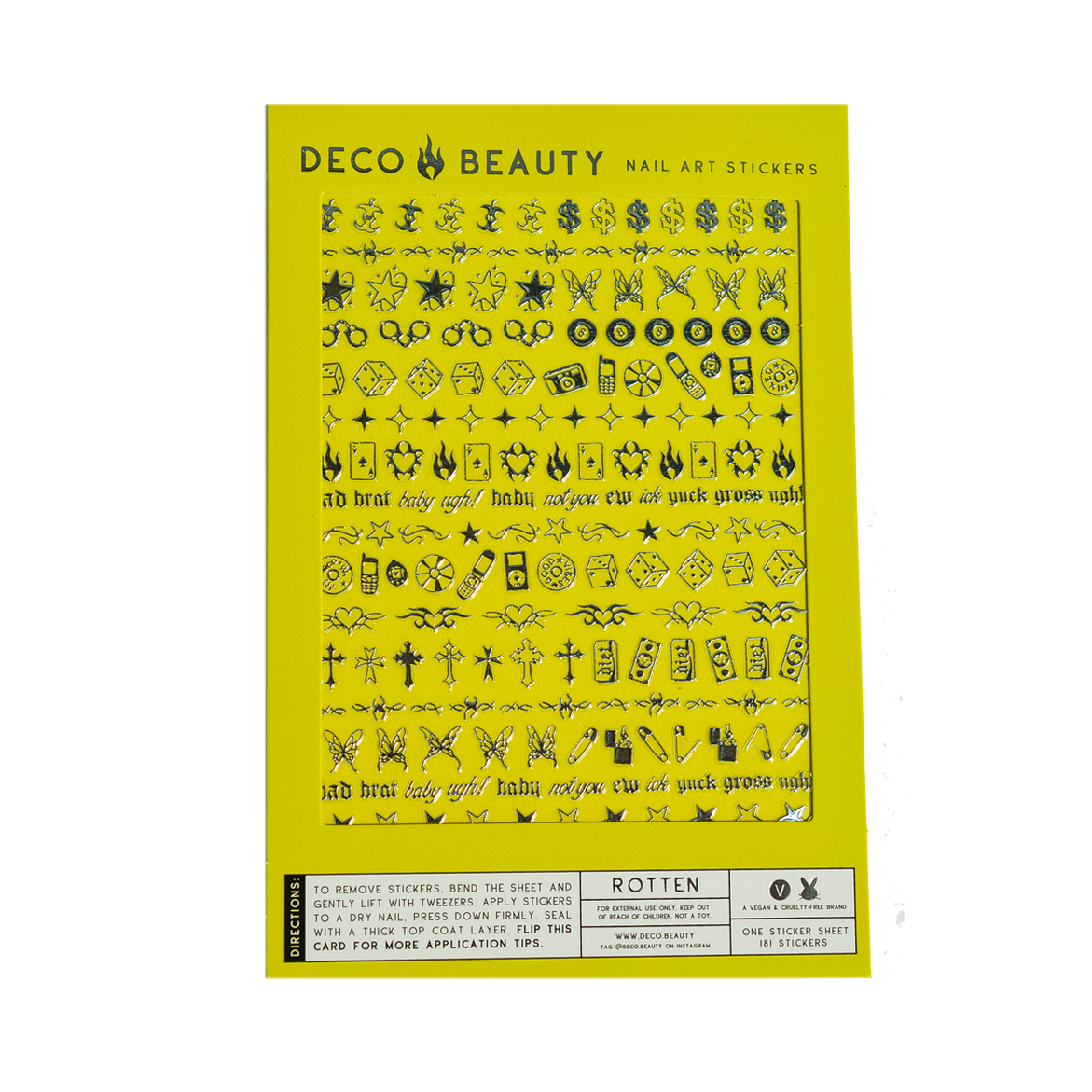 Rotten nail art stickers flat lay