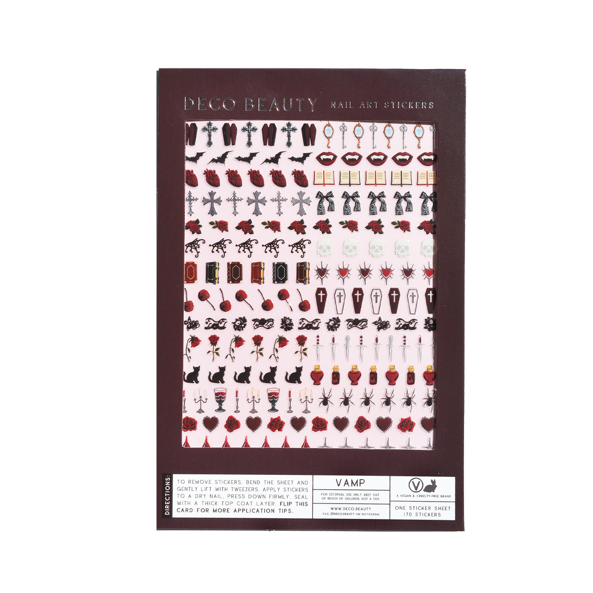 VAMP nail art sticker sheet flat lay on a white background