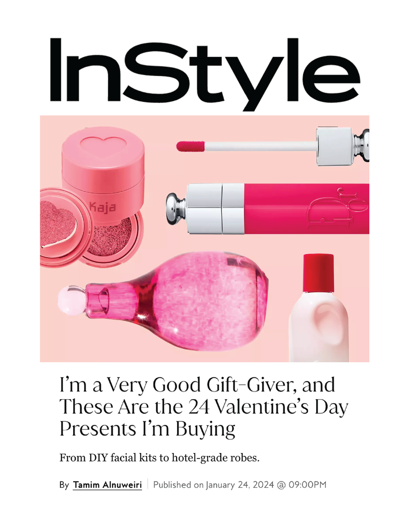 SCREENSHOT OF INSTYLE FEATURE SHOWING PINK BEAUTY PRODUCTS