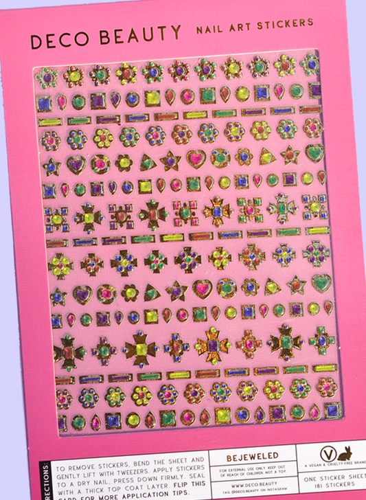 Bejeweled nail art stickers flat lay