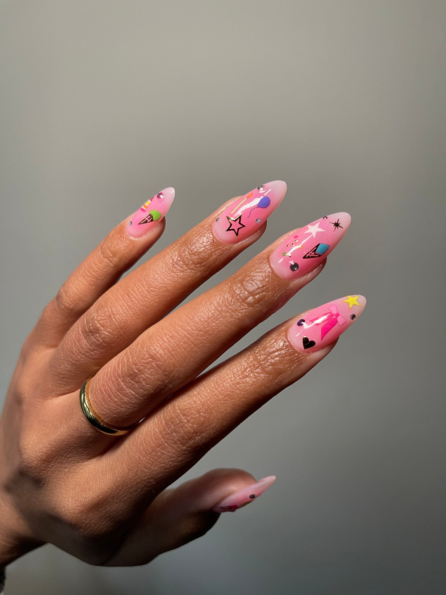 Birthday pink nail look