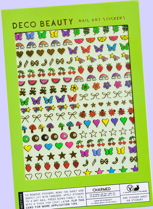 Charmed nail art sticker sheet flat lay
