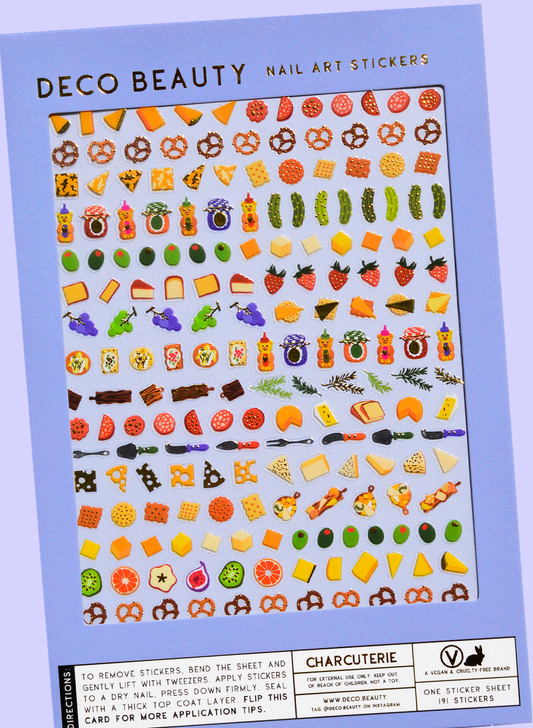 Charcuterie nail art sheet flat lay