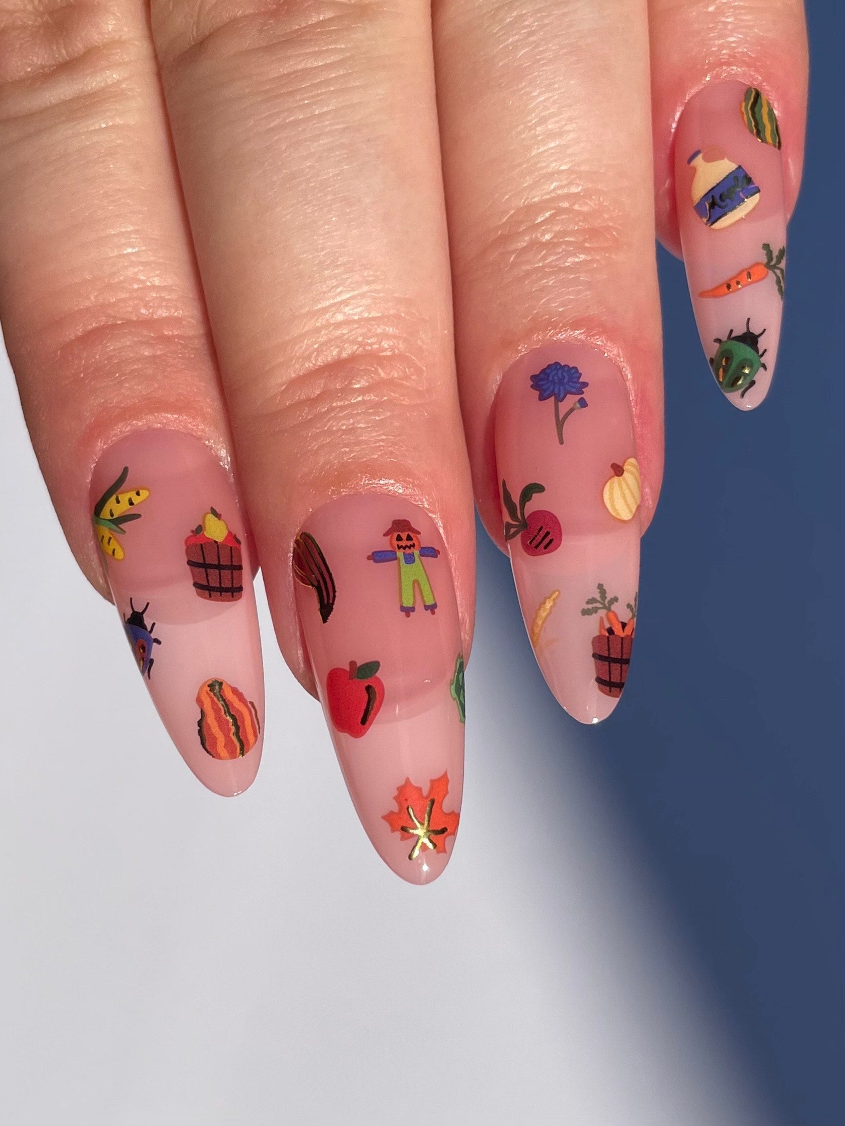 Honeycrisp nails on a sheet pink base