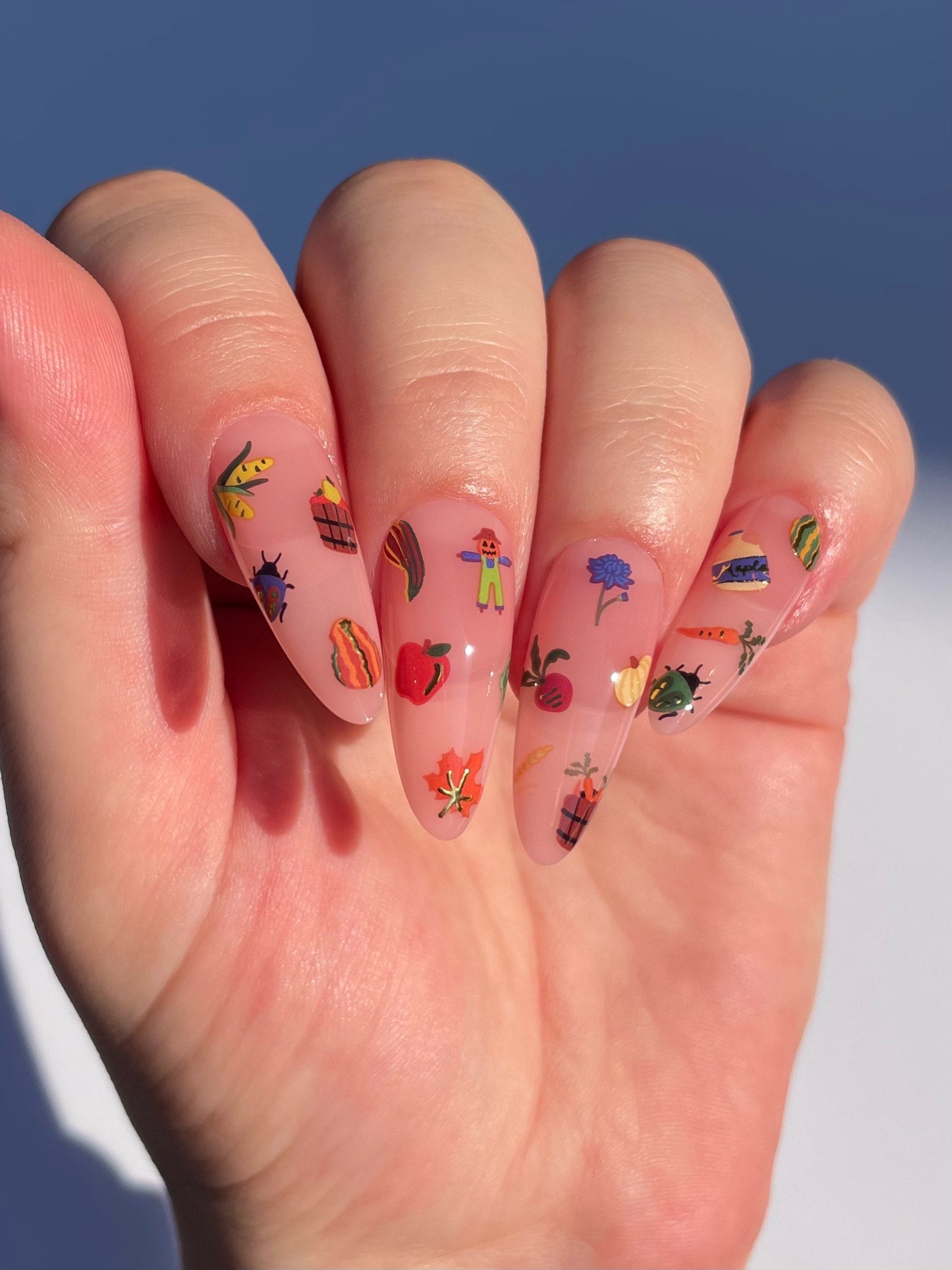 Honeycrisp nails on a sheet pink base