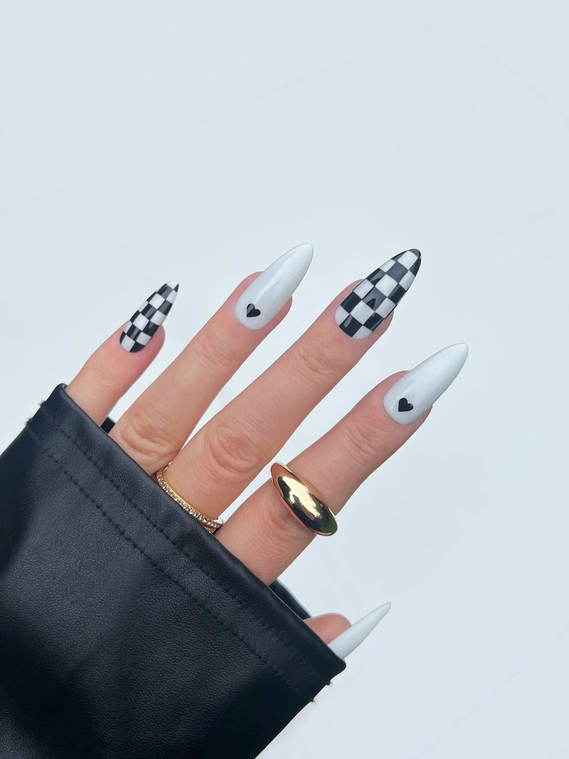 heart nails with checkers
