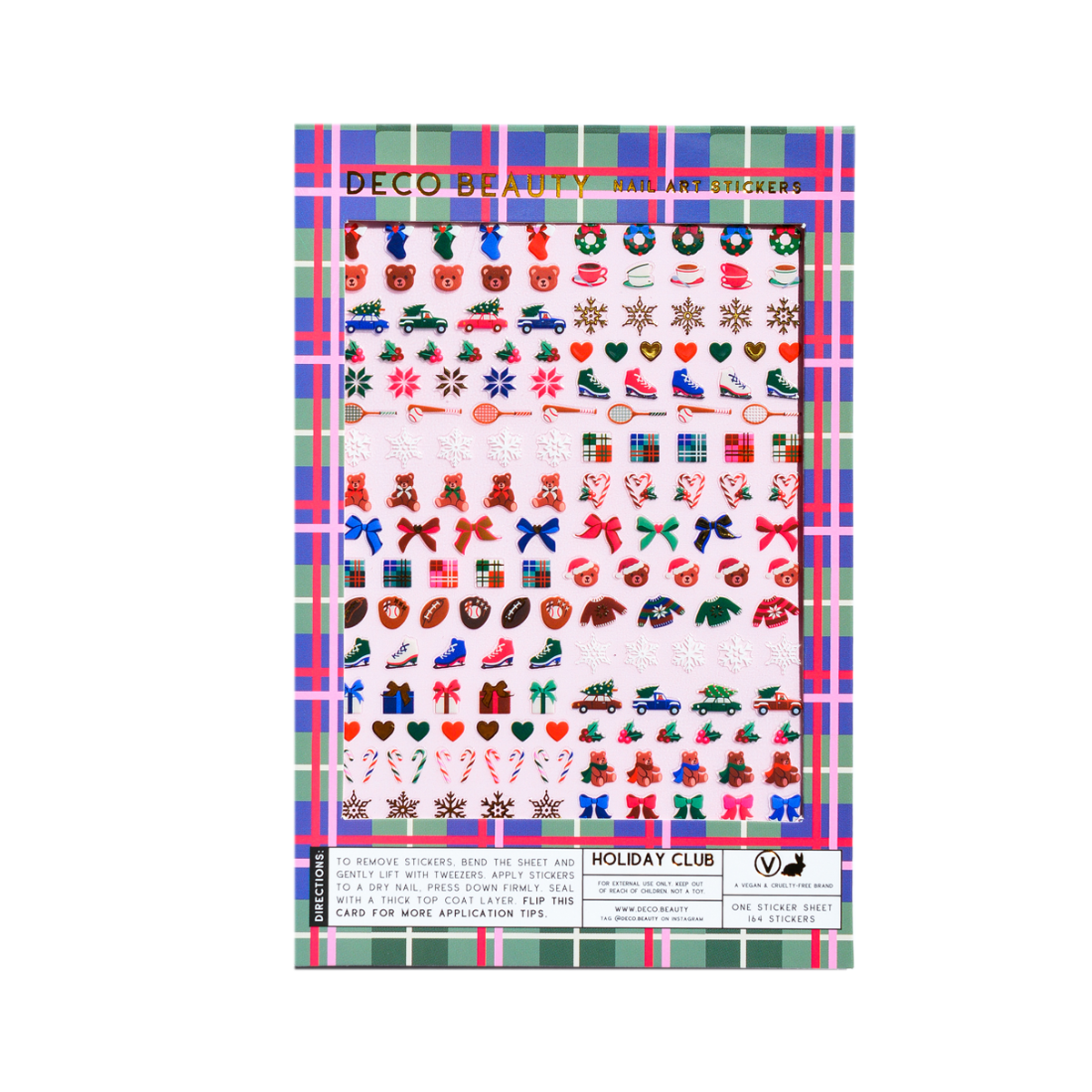 Holiday Club nail art stickers flat lay on a white background