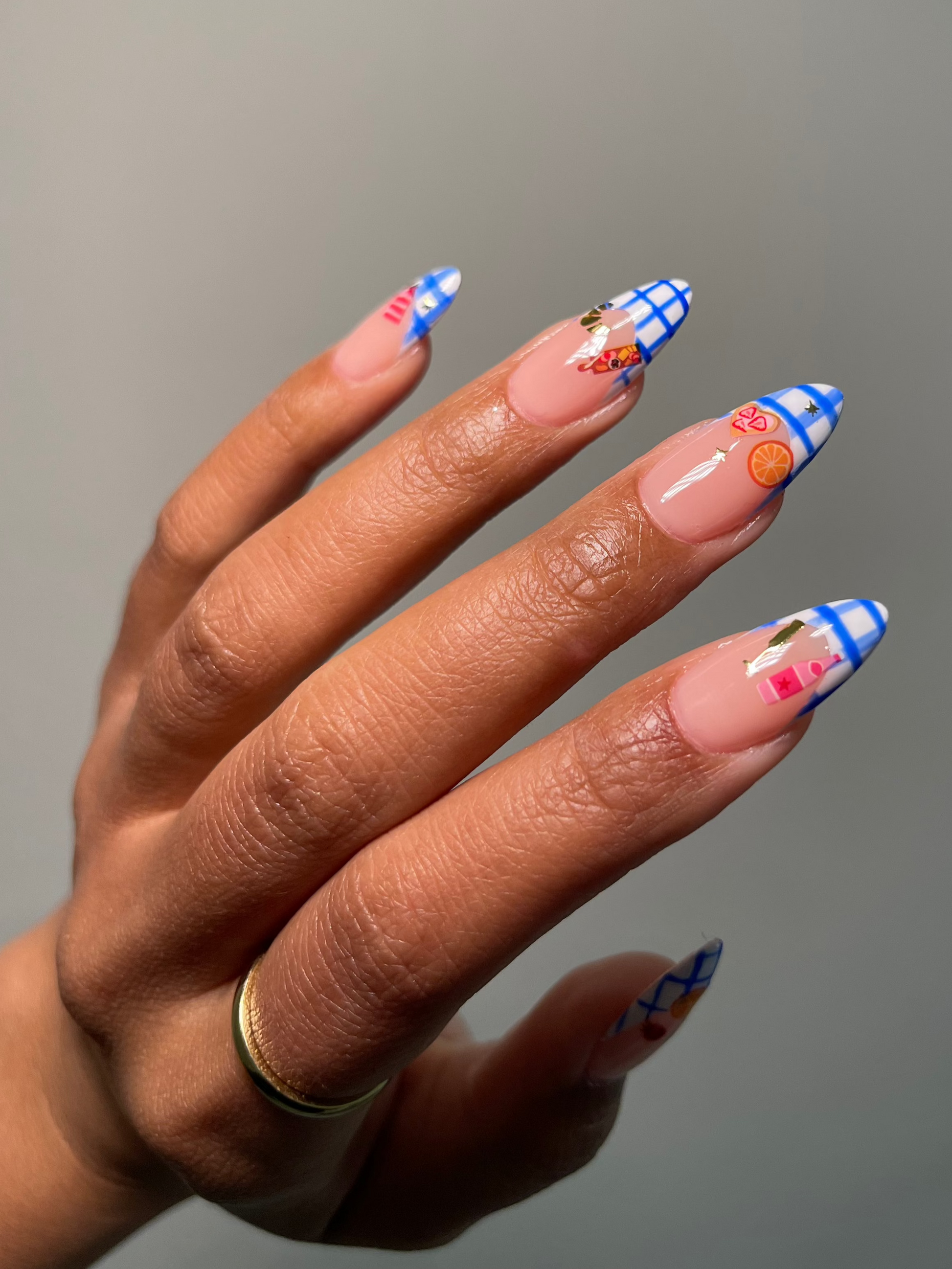 Picnic Nail Art Stickers on Gingham