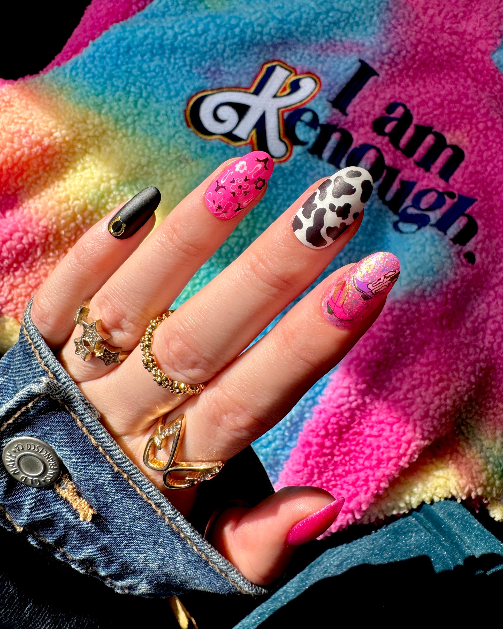 Image of Howdy stickers with cowprint and pink nails