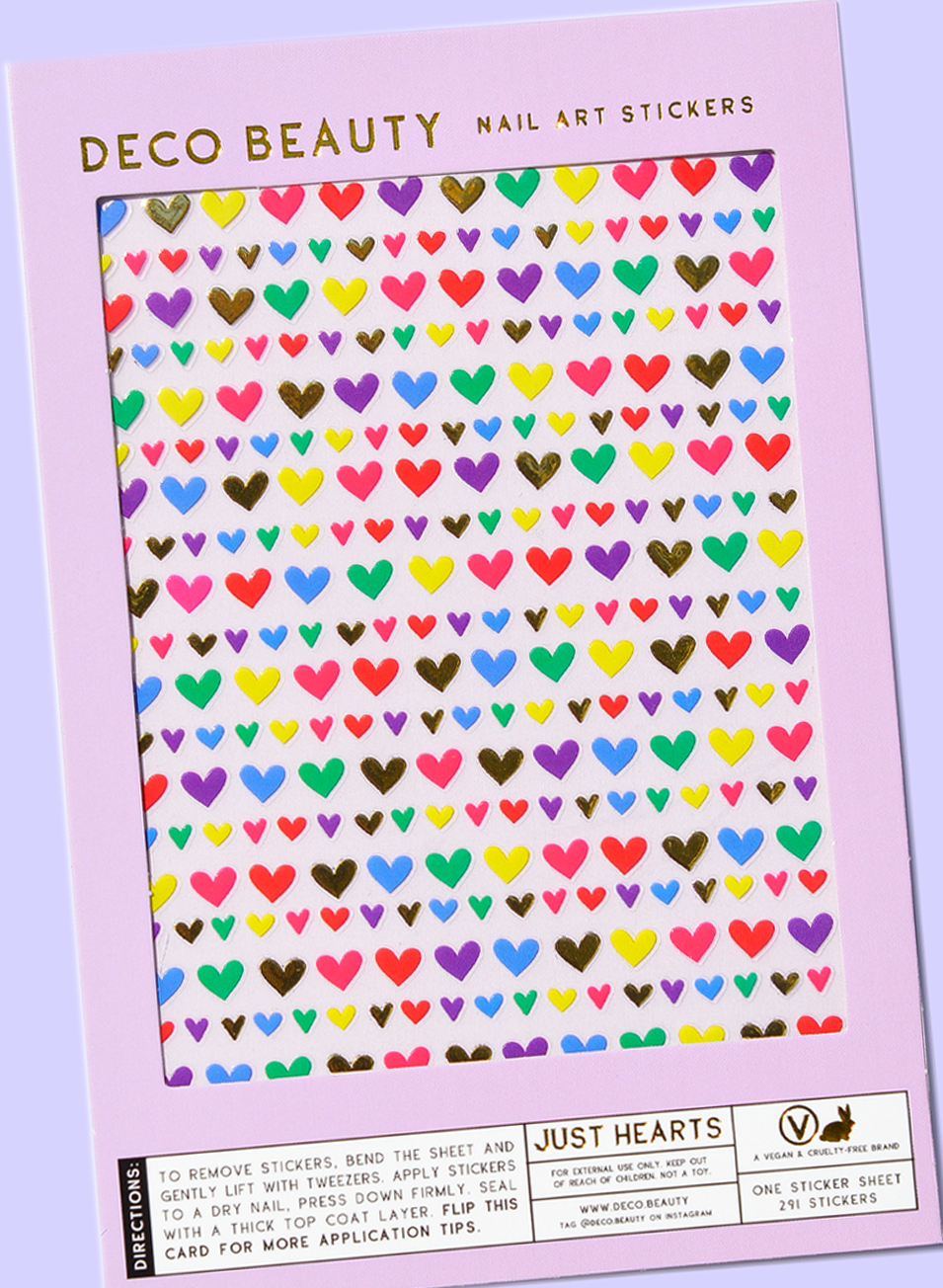 Just Hearts sheet flat lay slanted on purple background