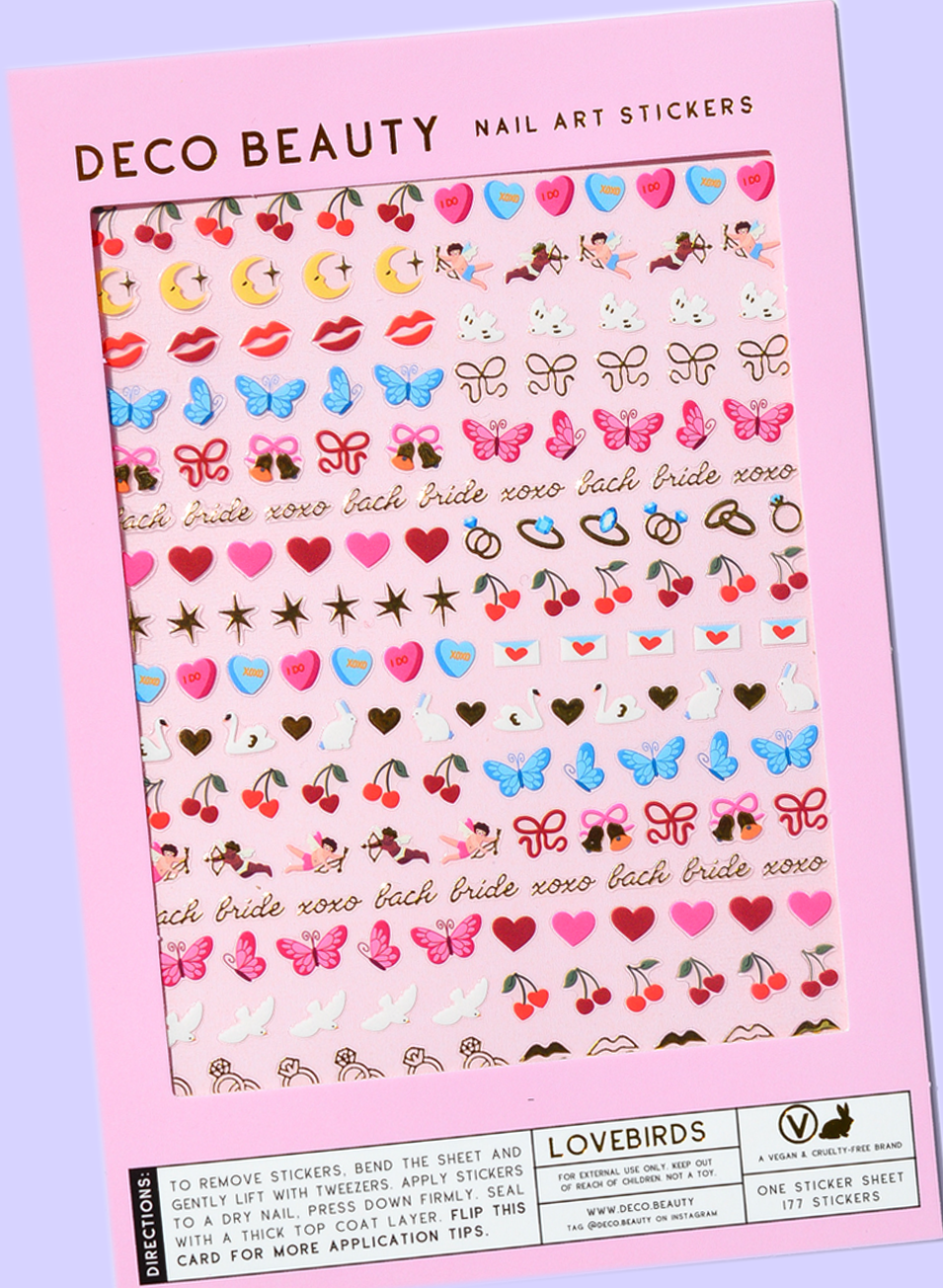 Lovebirds sheet flat lay slanted on purple background