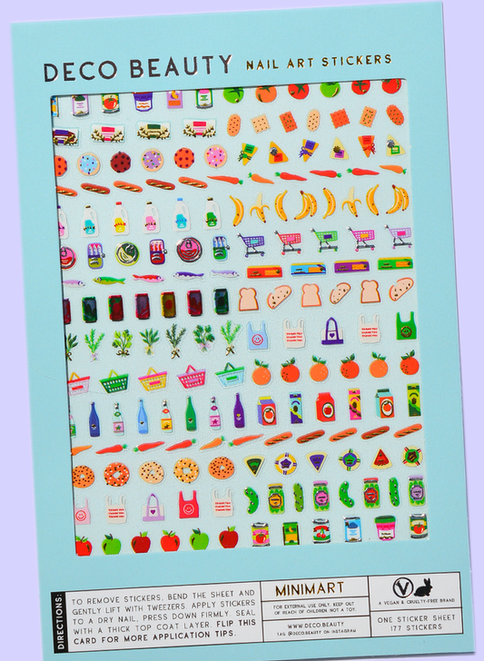 Minimart sheet flat lay on purple background