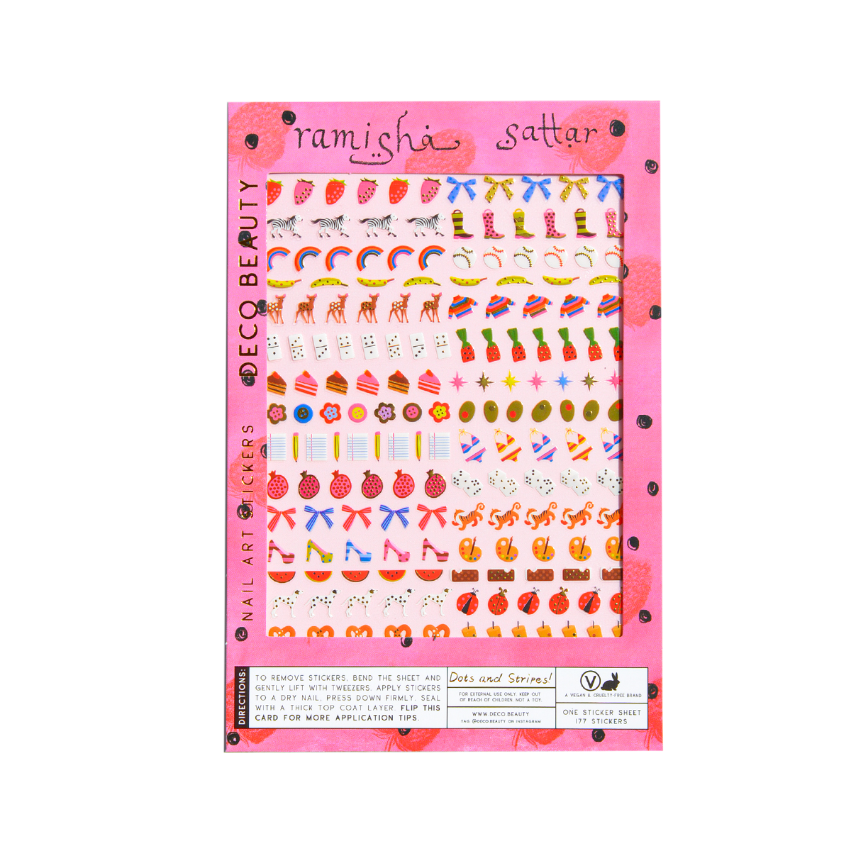 Dots & Stripes nail art sheet flat lay on white background