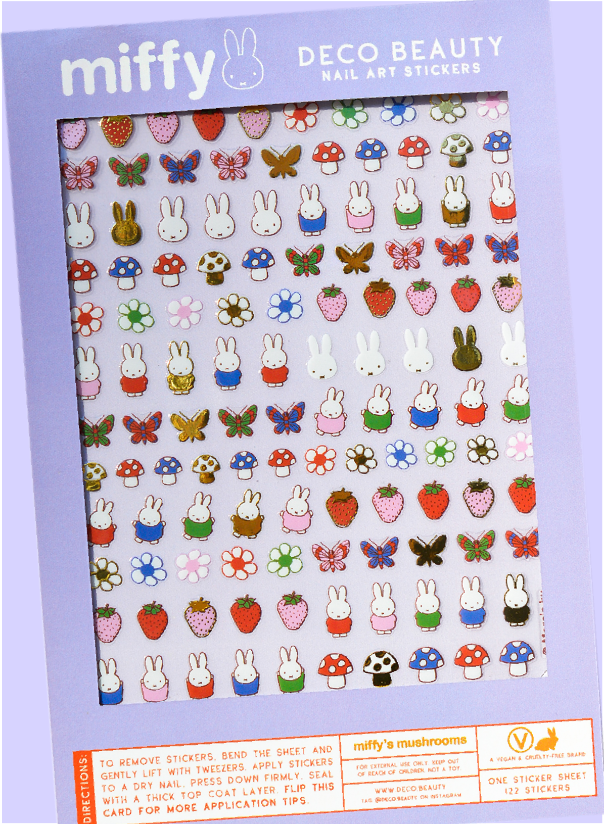 Deco Beauty 'Miffy's Mushrooms' sticker sheet flat lay on purple background