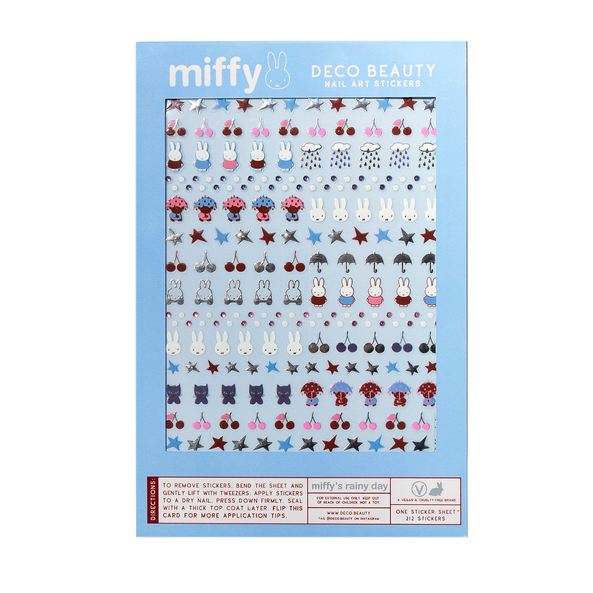Deco Beauty 'Miffy's Rainy Day' sticker sheet flat lay on white background