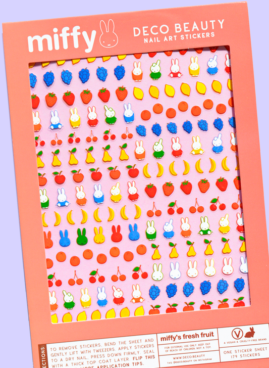 Miffy's Fresh Fruit nail art sticker sheet flat lay