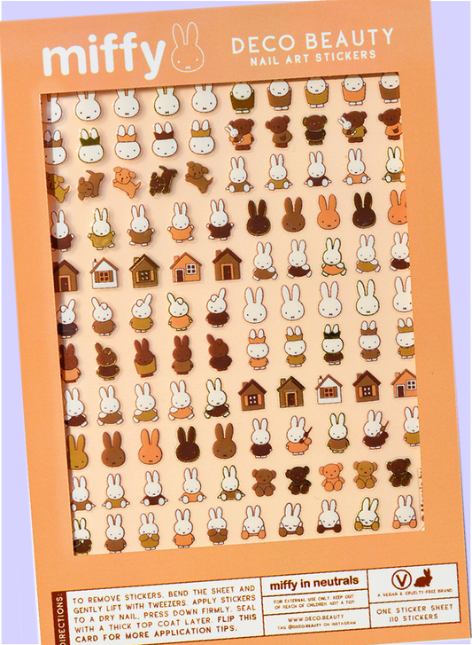 Deco Beauty 'Miffy in Neutrals' sticker sheet flat lay on purple background