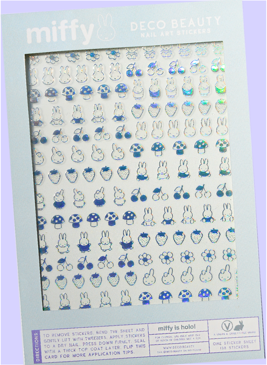 Deco Beauty 'Miffy is Holo!' sticker sheet flat lay on purple background