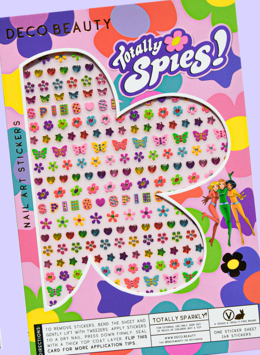 Totally Sparkly! nail art sheet on purple background