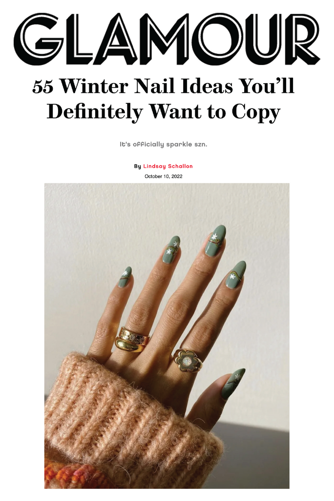 GLAMOUR press feature screenshot showing green nails