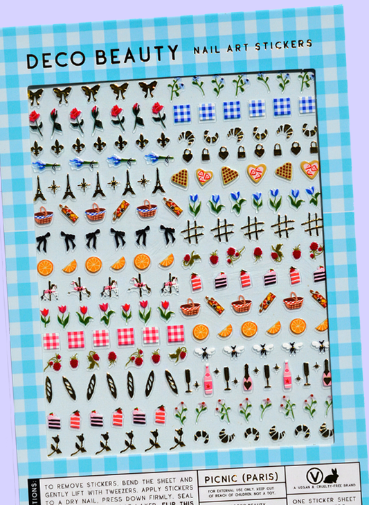 Picnic nail art stickers flat lay