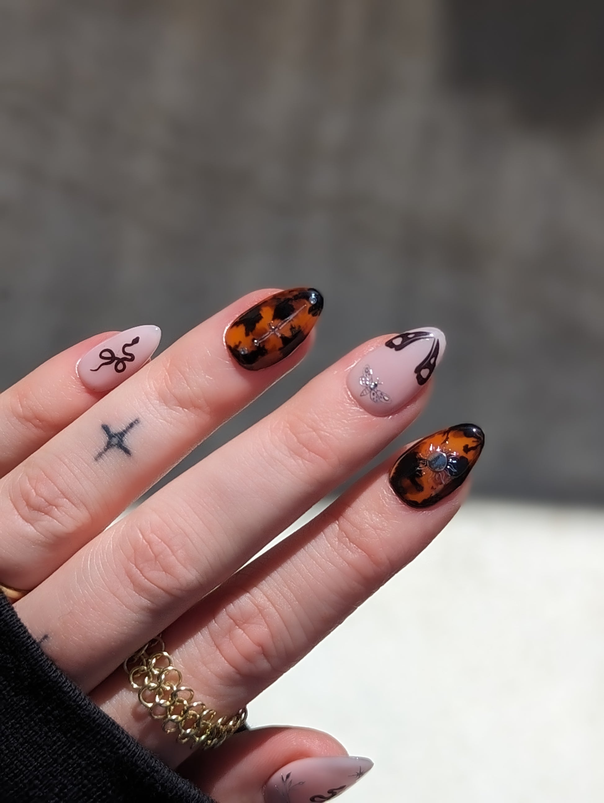 Tarot nail art stickers on tortoise shell nails