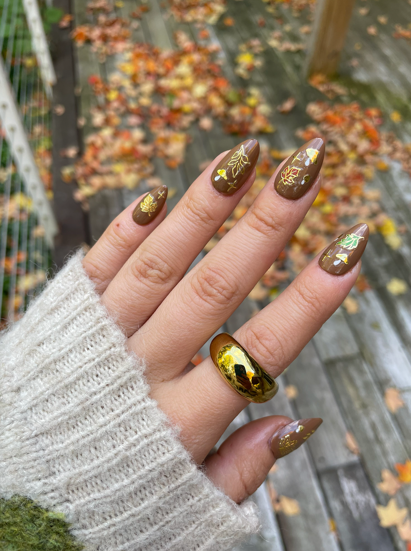 cozy nail stickers on brown base