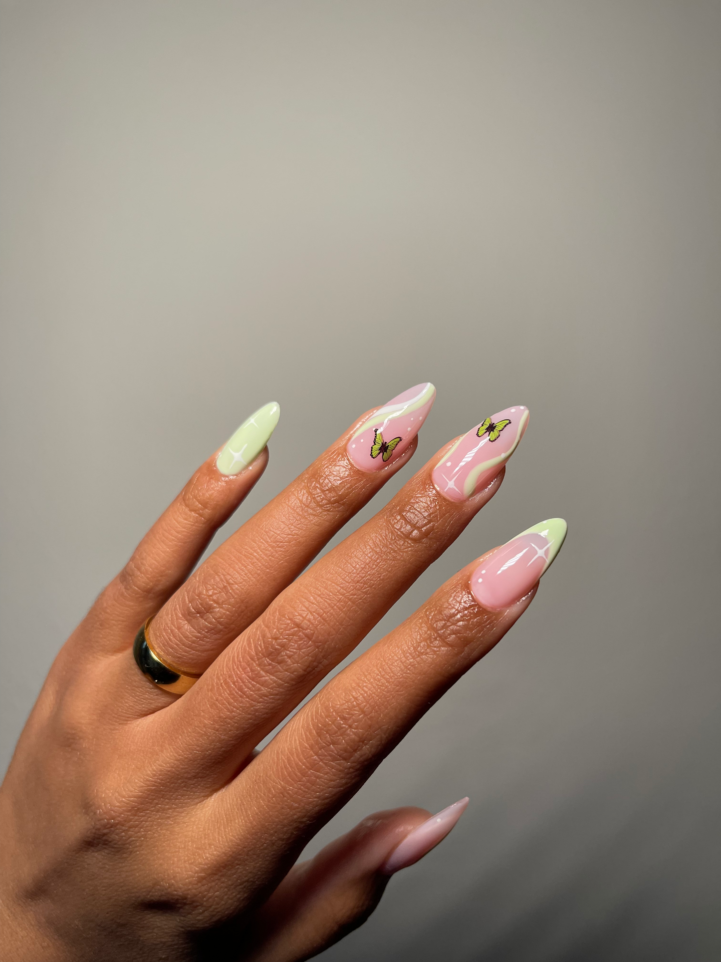 Light green french and swirls with butterflies