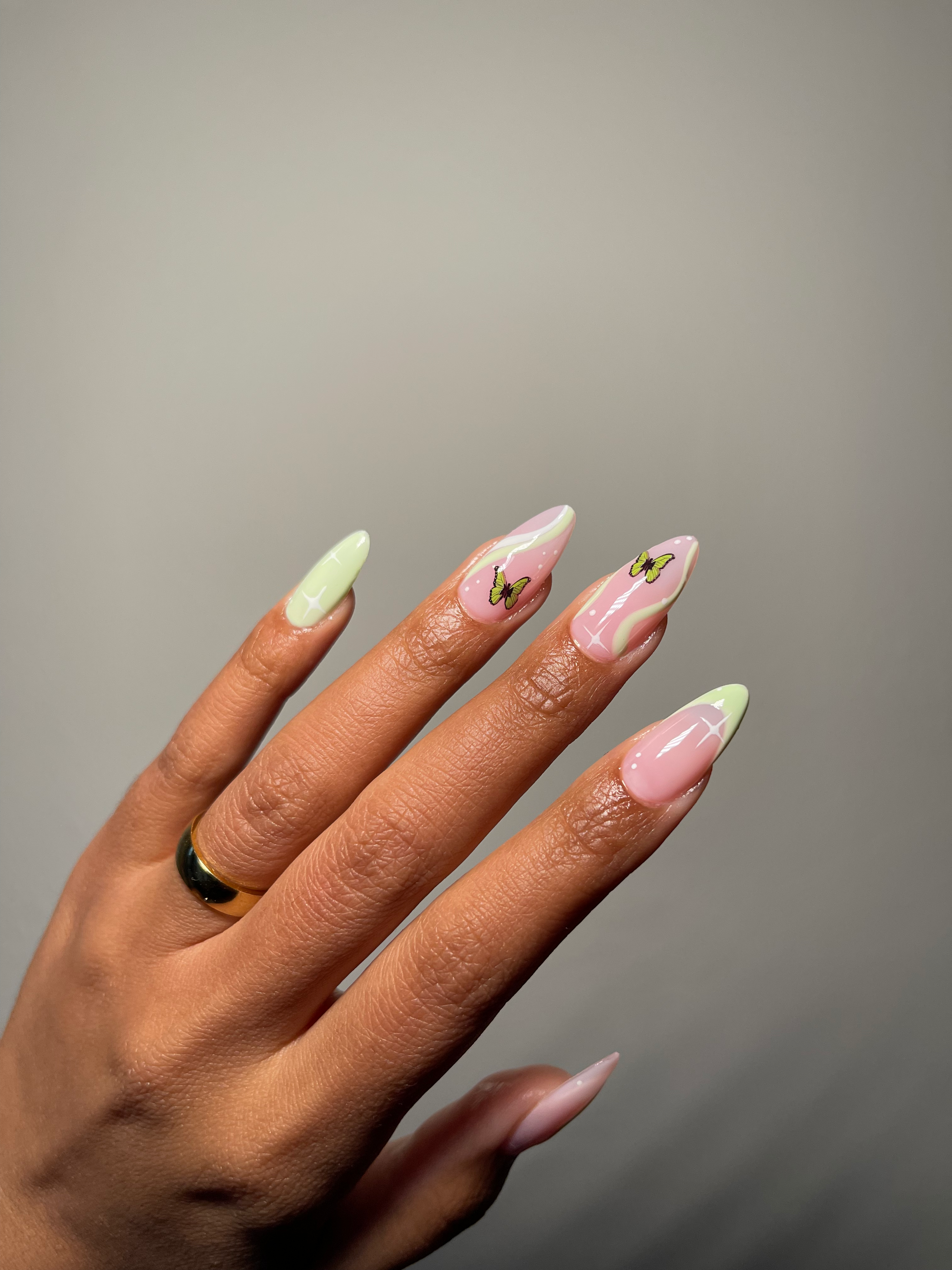 Light green french and swirls with butterflies