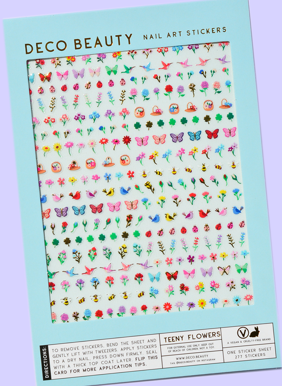 Teeny Flowers sheet flat lay on purple background