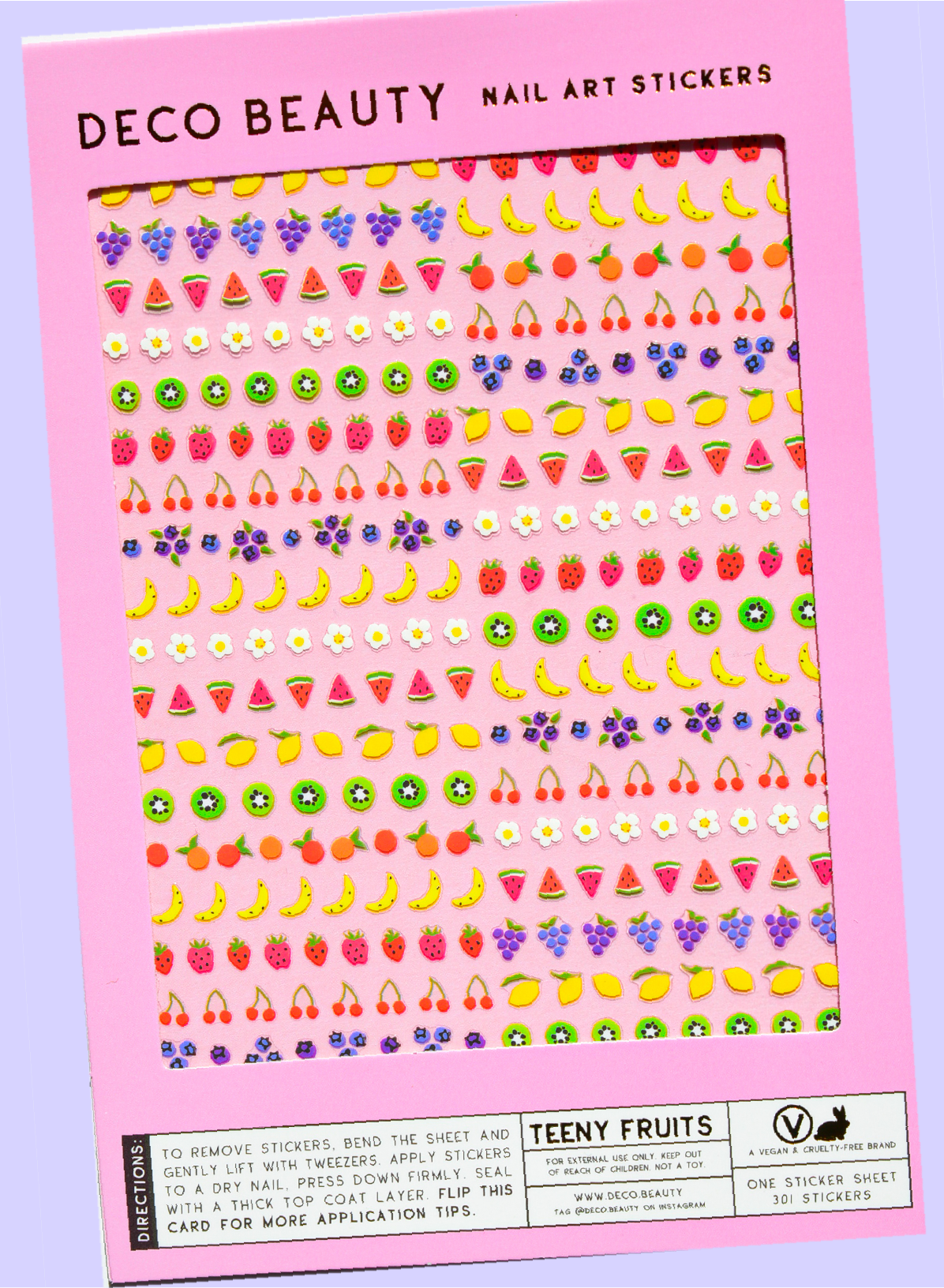 Teeny Fruits sheet flat lay on purple background