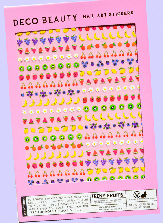 Teeny Fruits sheet flat lay on purple background