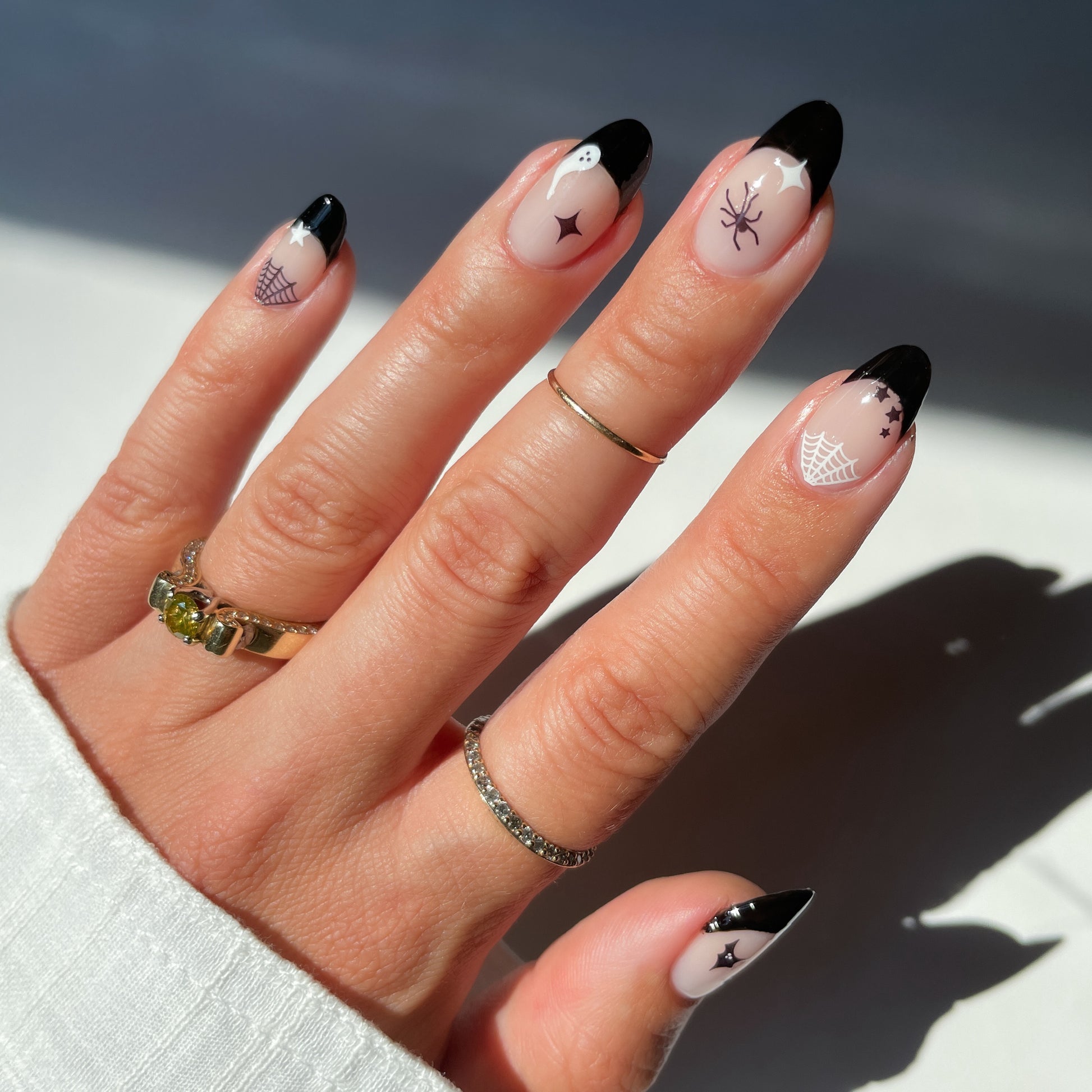 Spooky Nail Art Stickers on black tips