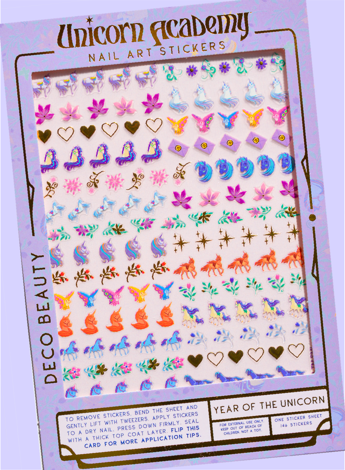 Year of the Unicorn sheet flat lay on purple background