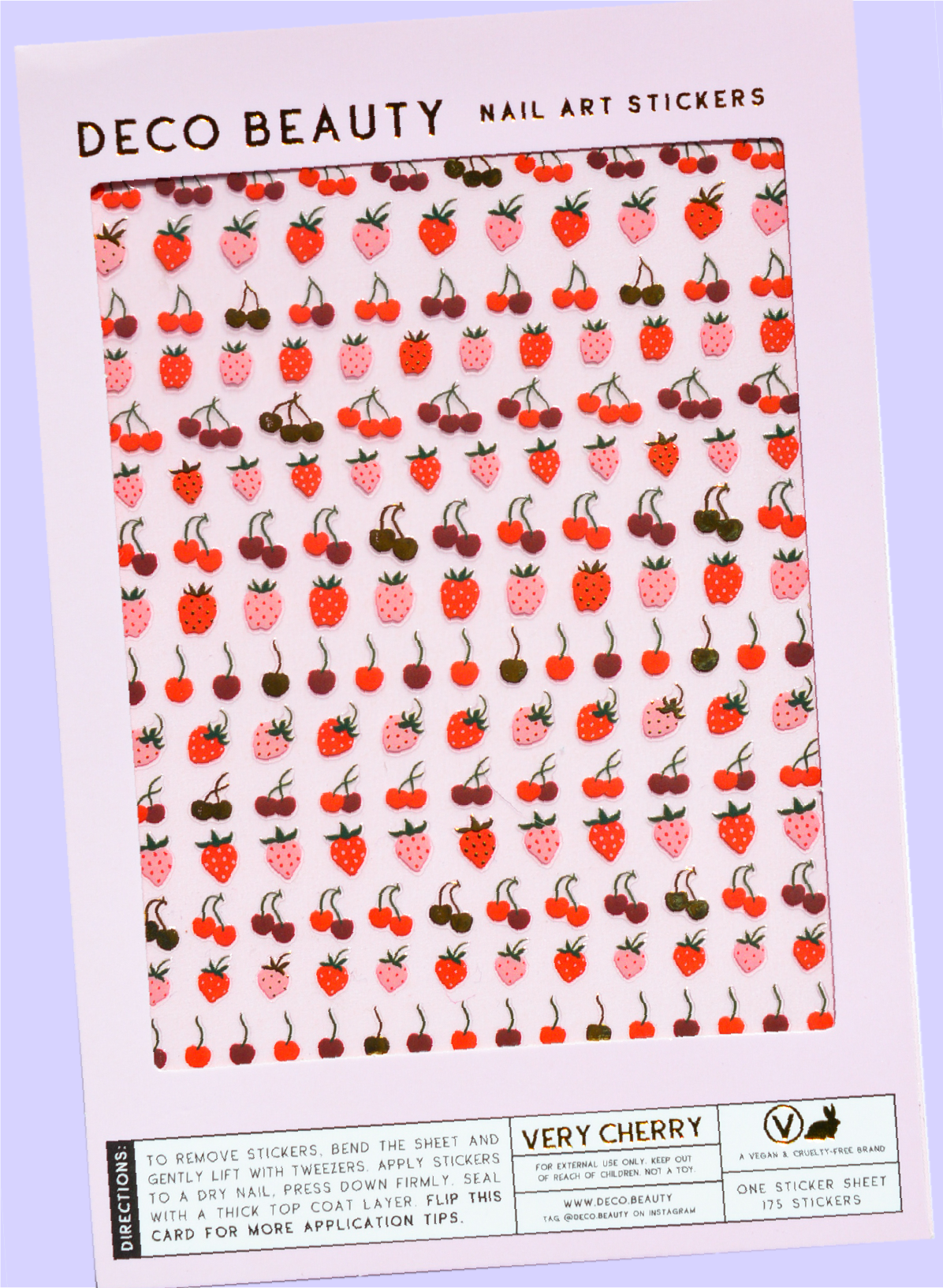 Very Cherry sheet flat lay on purple background