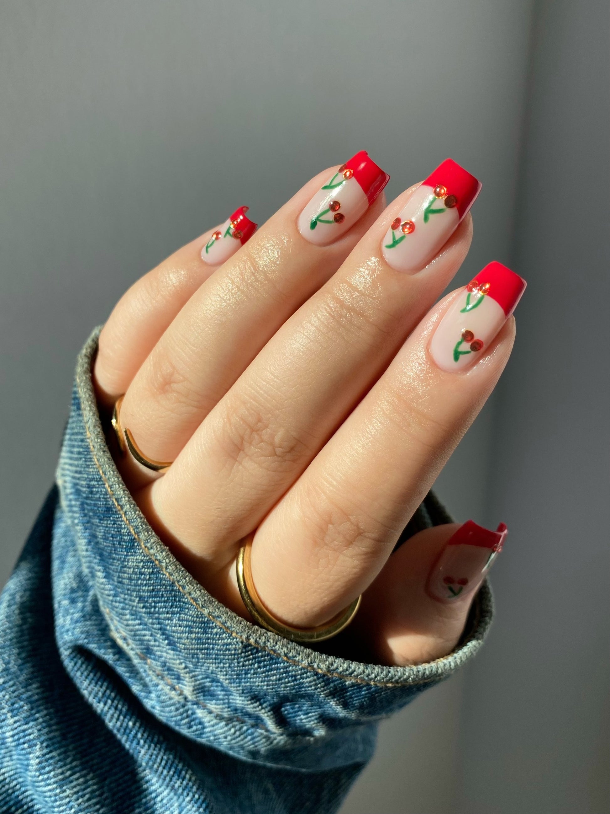 Cherry gem nails by @kathatrillion