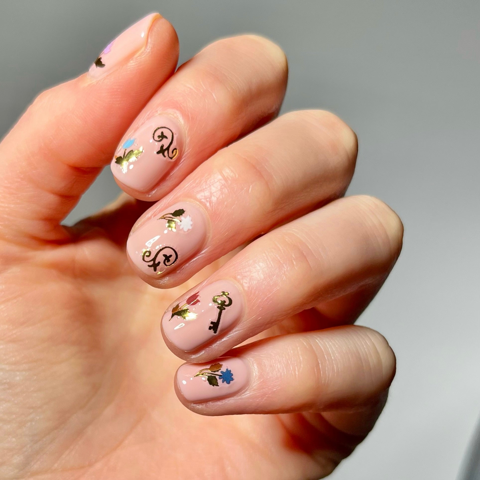 April Showers Gardening Nail Stickers on short nails