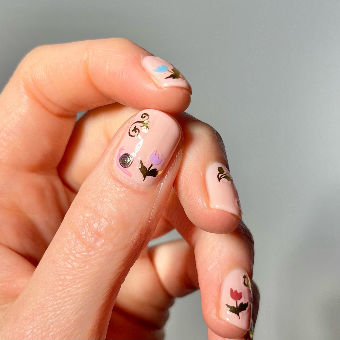 April Showers Gardening Nail Stickers on short nails