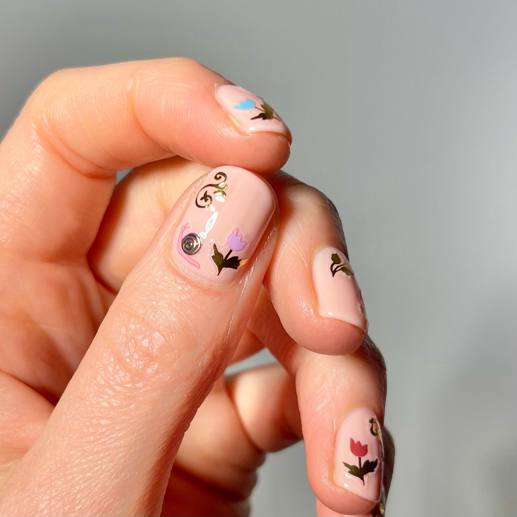 April Showers Gardening Nail Stickers on short nails
